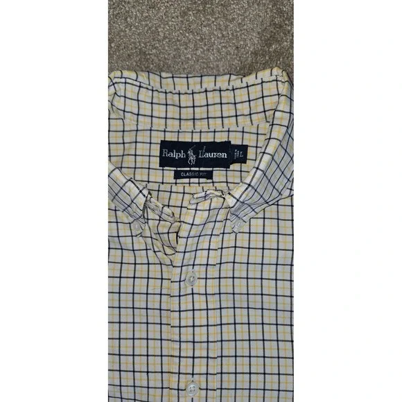 Ralph Lauren Mens Classic Fit Tattersall Check Button Down Shirt Yellow Blue L - Picture 4 of 10